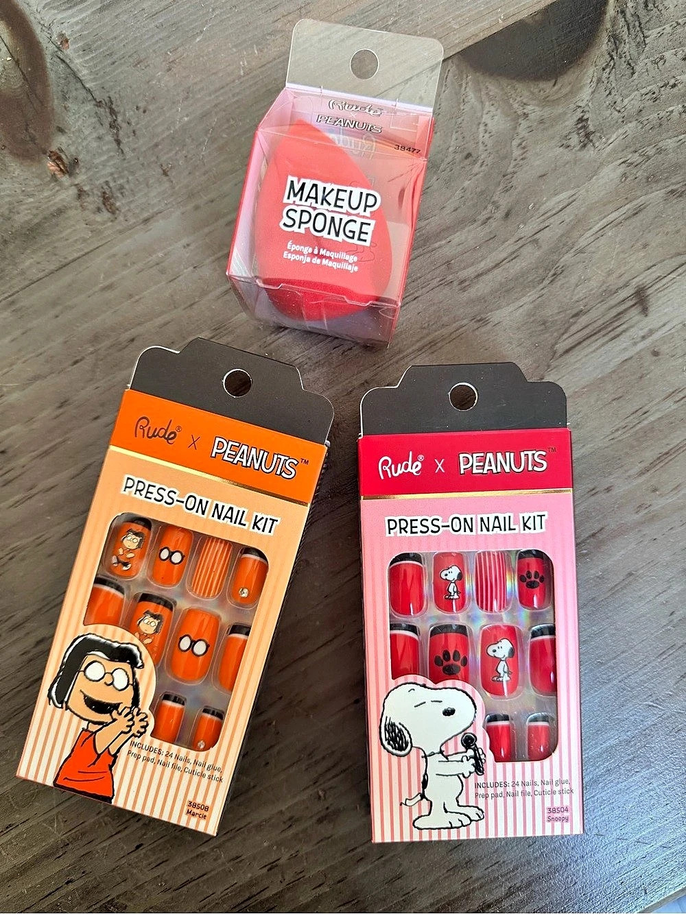 NIB Rude Cosmetics x Peanuts Press-On Nails + Makeup Sponge Bundle